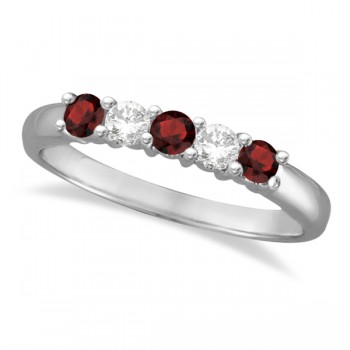 Five Stone Diamond and Garnet Ring 14k White Gold (0.67ctw)