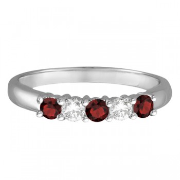 Five Stone Diamond and Garnet Ring 14k White Gold (0.67ctw)