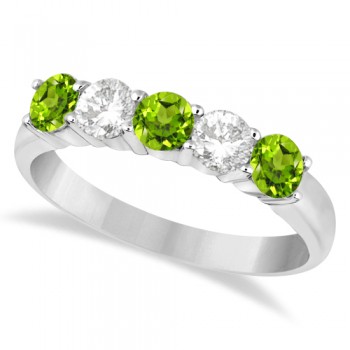 Five Stone Diamond and Peridot Ring 14k White Gold (1.36ctw)