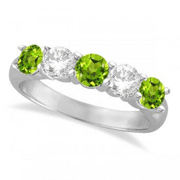 Five Stone Diamond and Peridot Ring 14k White Gold (1.92ctw)