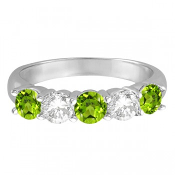 Five Stone Diamond and Peridot Ring 14k White Gold (1.92ctw)