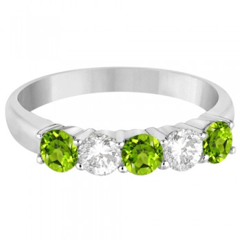 Five Stone Diamond and Peridot Ring 14k White Gold (1.36ctw)