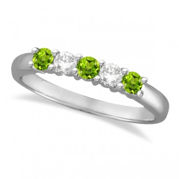 Five Stone Diamond and Peridot Ring 14k White Gold (0.67ctw)