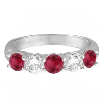 Five Stone Diamond and Ruby Ring 14k White Gold (1.95ctw)
