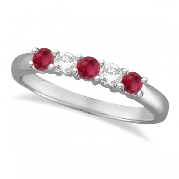 Five Stone Diamond and Ruby Ring 14k White Gold (0.55ctw)