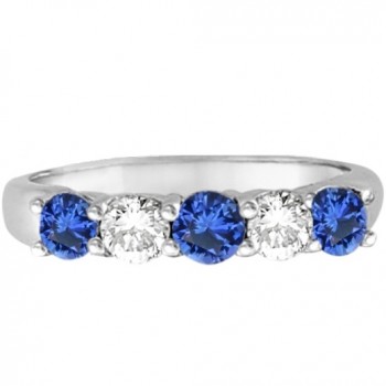 Five Stone Blue Sapphire & Diamond Ring 14k White Gold (1.00ctw)