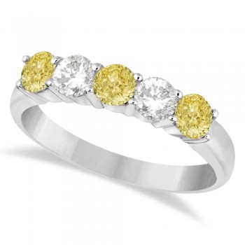 Five Stone White & Fancy Yellow Diamond Ring 14k White Gold (1.00ctw)