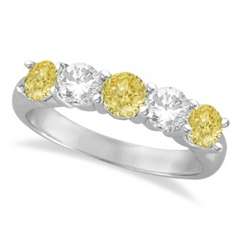 Five Stone White & Fancy Yellow Diamond Ring 14k White Gold (1.50ctw)