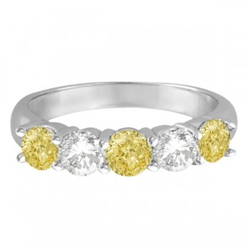 Five Stone White & Fancy Yellow Diamond Ring 14k White Gold (1.50ctw)