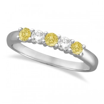 Five Stone White & Fancy Yellow Diamond Ring 14k White Gold (0.50ctw)