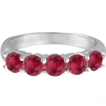 Five Stone Ruby Ring Anniversary Band 14k White Gold (2.25ctw)