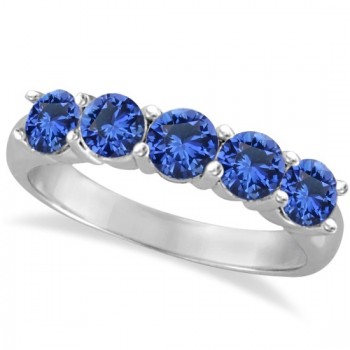 Five Stone Blue Sapphire Ring Band 14k White Gold (2.20ct)