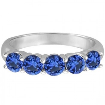 Five Stone Blue Sapphire Ring Band 14k White Gold (2.20ct)