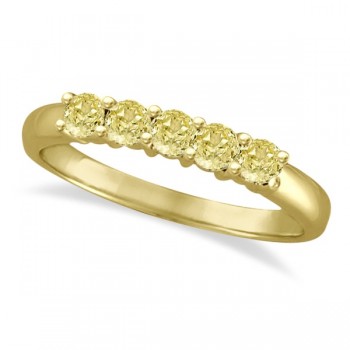 Five Stone Fancy Yellow Canary Diamond Anniversary Ring 14k Gold (0.50ct)