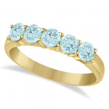 Five Stone Aquamarine Ring 14k Yellow Gold (1.60ctw)