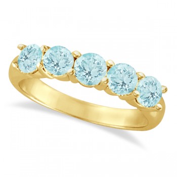 Five Stone Aquamarine Ring 14k Yellow Gold (2.20ctw)