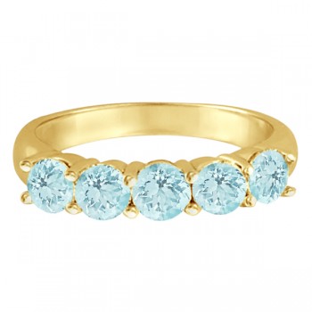 Five Stone Aquamarine Ring 14k Yellow Gold (2.20ctw)