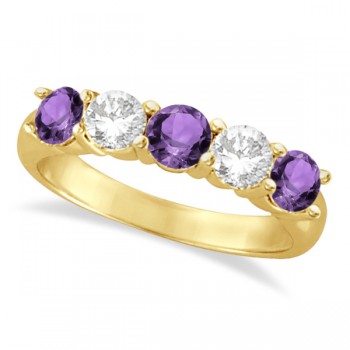 Five Stone Diamond and Amethyst Ring 14k Yellow Gold (1.92ctw)