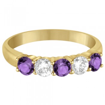 Five Stone Diamond and Amethyst Ring 14k Yellow Gold (1.36ctw)