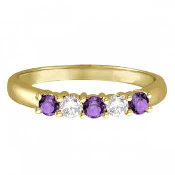 Five Stone Diamond and Amethyst Ring 14k Yellow Gold (0.67ctw)