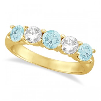 Five Stone Diamond and Aquamarine Ring 14k Yellow Gold (1.92ctw)