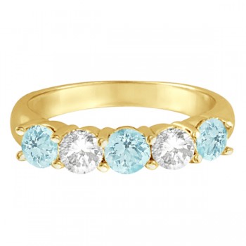 Five Stone Diamond and Aquamarine Ring 14k Yellow Gold (1.92ctw)