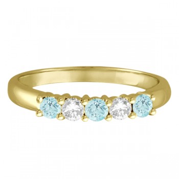 Five Stone Diamond and Aquamarine Ring 14k Yellow Gold (0.67ctw)