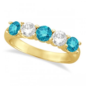 Five Stone White and Blue Diamond Ring 14k Yellow Gold (1.50ctw)