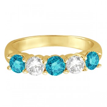 Five Stone White and Blue Diamond Ring 14k Yellow Gold (1.50ctw)