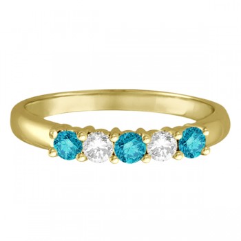 Five Stone White and Blue Diamond Ring 14k Yellow Gold (0.50ctw)