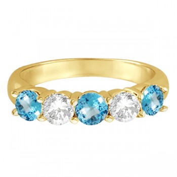 Five Stone Diamond and Blue Topaz Ring 14k Yellow Gold (1.92ctw)