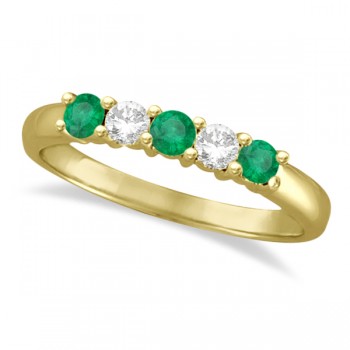 Five Stone Diamond and Emerald Ring 14k Yellow Gold (0.55ctw)