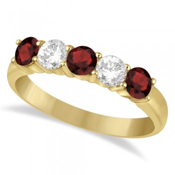 Five Stone Diamond and Garnet Ring 14k Yellow Gold (1.36ctw)