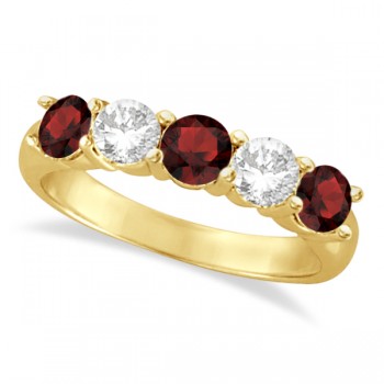 Five Stone Diamond and Garnet Ring 14k Yellow Gold (1.92ctw)