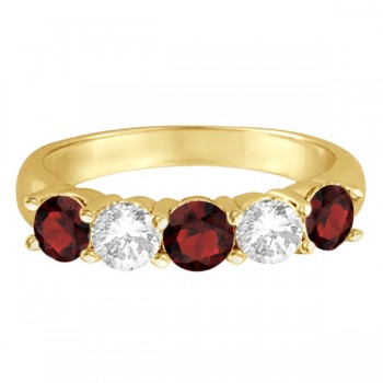 Five Stone Diamond and Garnet Ring 14k Yellow Gold (1.92ctw)