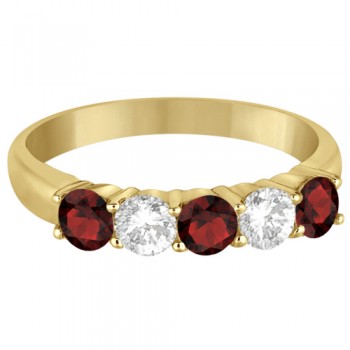 Five Stone Diamond and Garnet Ring 14k Yellow Gold (1.36ctw)