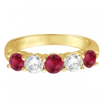Five Stone Diamond and Ruby Ring 14k Yellow Gold (1.95ctw)