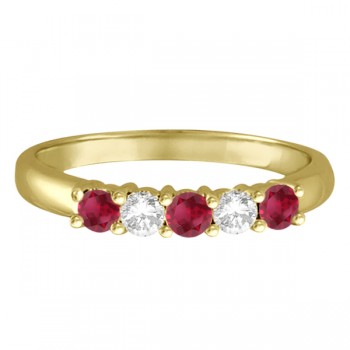 Five Stone Diamond and Ruby Ring 14k Yellow Gold (0.55ctw)