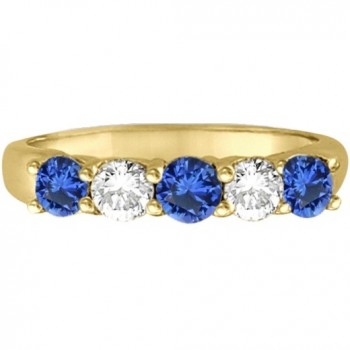 Five Stone Blue Sapphire & Diamond Ring 14k Yellow Gold (1.00ctw)