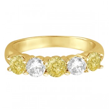 Five Stone White & Fancy Yellow Diamond Ring 14k Yellow Gold (1.50ctw)