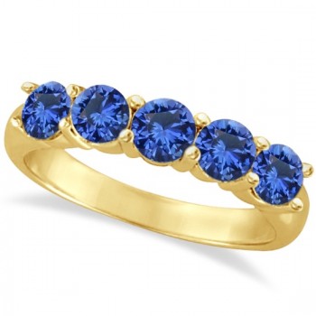 Five Stone Blue Sapphire Ring Band 14k Yellow Gold (2.20ct)