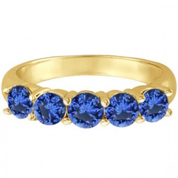 Five Stone Blue Sapphire Ring Band 14k Yellow Gold (2.20ct)