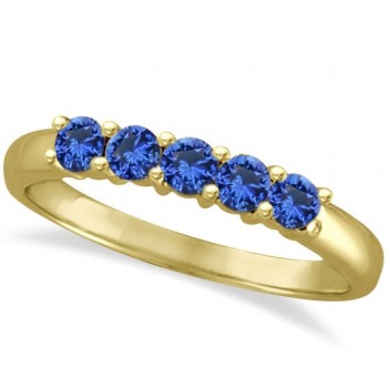 Five Stone Blue Sapphire Ring Band 14k Yellow Gold (0.70ct)