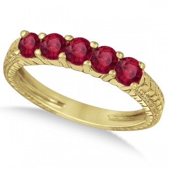 Five-Stone Milgrain Filigree Ruby Ring Band 14k Yellow Gold (0.90ct)