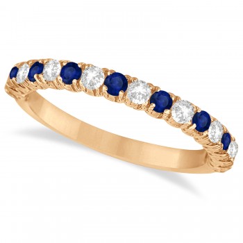 Blue Sapphire & Diamond Wedding Band Anniversary Ring in 14k Rose Gold (0.75ct)