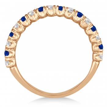 Blue Sapphire & Diamond Wedding Band Anniversary Ring in 14k Rose Gold (0.75ct)