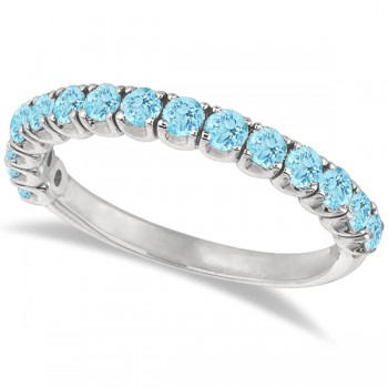 Aquamarine Semi-Eternity Ring Band 14k White Gold (1.09ct)