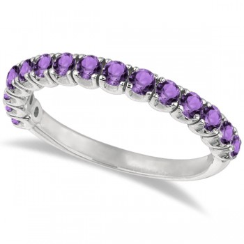 Amethyst Semi-Eternity Ring Band 14k White Gold (1.09ct)