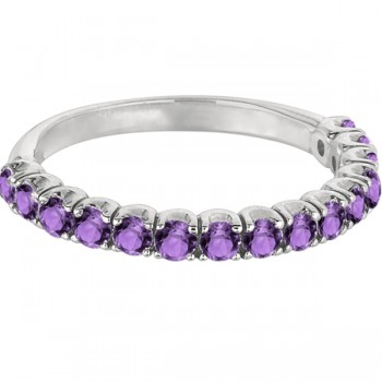 Amethyst Semi-Eternity Ring Band 14k White Gold (1.09ct)