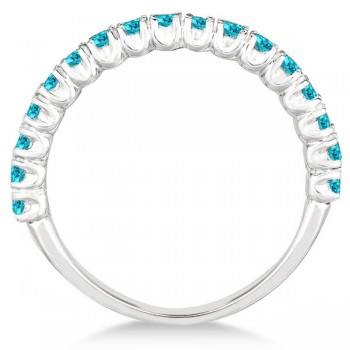 Half-Eternity Pave Blue Diamond Stacking Ring 14k White Gold (0.75ct)